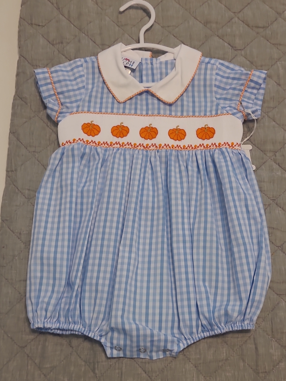 Ruth And Ralph Blue Gingham Pumpkin Smocked Baby Bubble